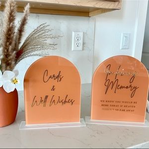 Custom acrylic terracotta and gold wedding signs